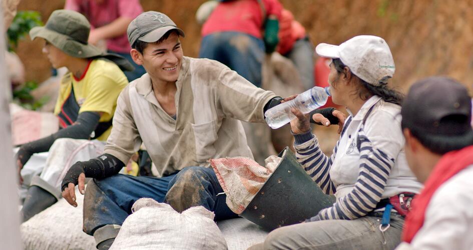 Coffee farmers in Colombia having a break